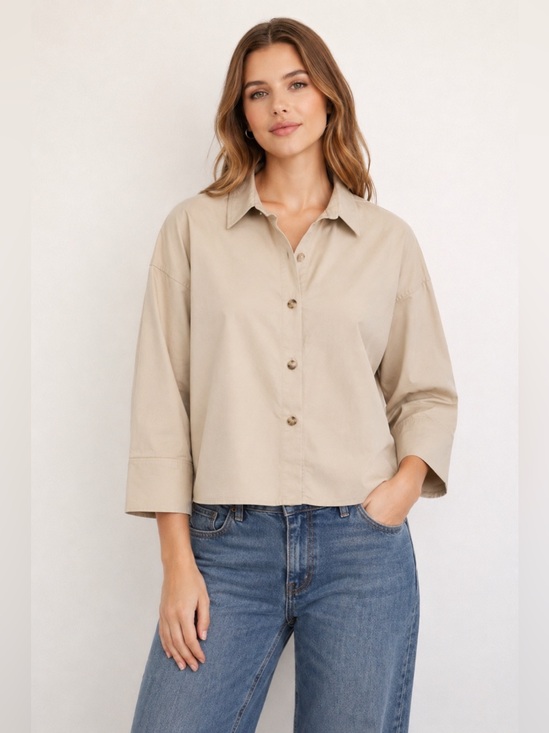 Zara Tops - ZARA Relaxed Button-Front Beige Sz L Minimalist Normcore
